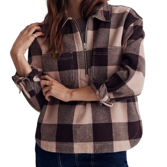 Madewell Tops - ♥️ Madewell Waffle Half Zip Popover Shirt Warm Sandstone Brown Pink Women Size M